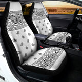 White And Black Paisley Bandana Print Universal Fit Car Seat Covers 102422