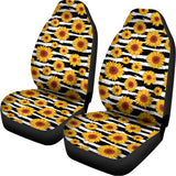 White And Black Stripe Sunflower Print Universal Fit Car Seat Covers 102422