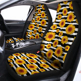 White And Black Stripe Sunflower Print Universal Fit Car Seat Covers 102422