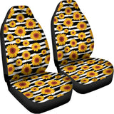 White And Black Stripe Sunflower Print Universal Fit Car Seat Covers 102422