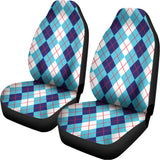 White And Blue Argyle Pattern Print Universal Fit Car Seat Covers 102422