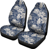 White And Blue Lotus Flower Print Universal Fit Car Seat Covers 102422