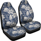 White And Blue Lotus Flower Print Universal Fit Car Seat Covers 102422