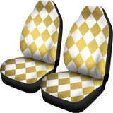 White And Gold Harlequin Pattern Print Universal Fit Car Seat Covers 102422