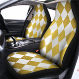 White And Gold Harlequin Pattern Print Universal Fit Car Seat Covers 102422