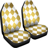 White And Gold Harlequin Pattern Print Universal Fit Car Seat Covers 102422