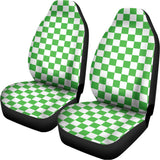 White And Green Checkered Print Universal Fit Car Seat Covers 102422