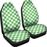 White And Green Checkered Print Universal Fit Car Seat Covers 102422