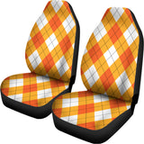 White And Orange Argyle Pattern Print Universal Fit Car Seat Covers 102422