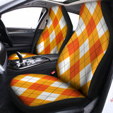 White And Orange Argyle Pattern Print Universal Fit Car Seat Covers 102422