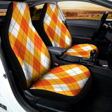 White And Orange Argyle Pattern Print Universal Fit Car Seat Covers 102422