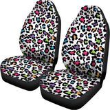 White And Rainbow Leopard Print Universal Fit Car Seat Covers 102422