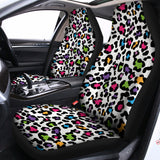 White And Rainbow Leopard Print Universal Fit Car Seat Covers 102422