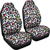 White And Rainbow Leopard Print Universal Fit Car Seat Covers 102422