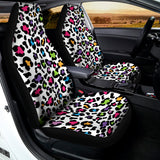 White And Rainbow Leopard Print Universal Fit Car Seat Covers 102422