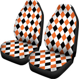 White Black And Orange Harlequin Print Universal Fit Car Seat Covers 102422