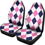 White Blue And Pink Argyle Pattern Print Universal Fit Car Seat Covers 102422