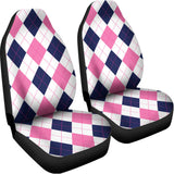 White Blue And Pink Argyle Pattern Print Universal Fit Car Seat Covers 102422