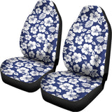 White Blue Hibiscus Floral Pattern Print Universal Fit Car Seat Covers 102422