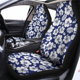 White Blue Hibiscus Floral Pattern Print Universal Fit Car Seat Covers 102422