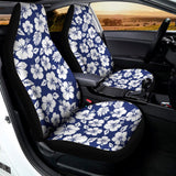 White Blue Hibiscus Floral Pattern Print Universal Fit Car Seat Covers 102422