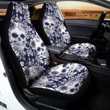 White Blue Skull Floral Pattern Print Universal Fit Car Seat Covers 102422
