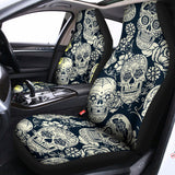 White Floral Sugar Skull Pattern Print Universal Fit Car Seat Covers 102422