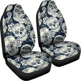 White Floral Sugar Skull Pattern Print Universal Fit Car Seat Covers 102422