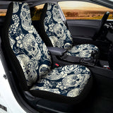 White Floral Sugar Skull Pattern Print Universal Fit Car Seat Covers 102422