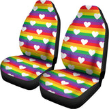 White Heart On LGBT Pride Striped Print Universal Fit Car Seat Covers 102422