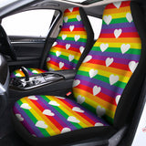 White Heart On LGBT Pride Striped Print Universal Fit Car Seat Covers 102422