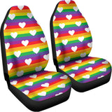 White Heart On LGBT Pride Striped Print Universal Fit Car Seat Covers 102422