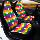 White Heart On LGBT Pride Striped Print Universal Fit Car Seat Covers 102422