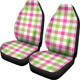 White Pink And Green Buffalo Plaid Print Universal Fit Car Seat Covers 102422
