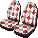 White Red And Beige Argyle Pattern Print Universal Fit Car Seat Covers 102422