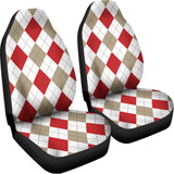 White Red And Beige Argyle Pattern Print Universal Fit Car Seat Covers 102422