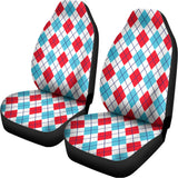 White Red And Blue Argyle Pattern Print Universal Fit Car Seat Covers 102422