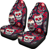 White Red Sugar Skull Pattern Print Universal Fit Car Seat Covers 102422