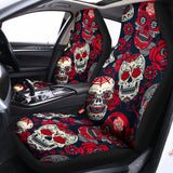White Red Sugar Skull Pattern Print Universal Fit Car Seat Covers 102422