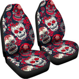 White Red Sugar Skull Pattern Print Universal Fit Car Seat Covers 102422