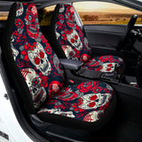 White Red Sugar Skull Pattern Print Universal Fit Car Seat Covers 102422