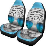 White Tiger With Sunglasses Print Universal Fit Car Seat Covers 102422