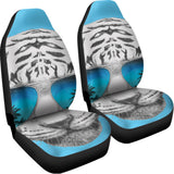 White Tiger With Sunglasses Print Universal Fit Car Seat Covers 102422