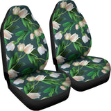 White Tulip Pattern Print Universal Fit Car Seat Covers 102422