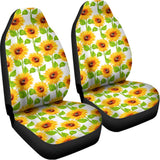 White Watercolor Sunflower Pattern Print Universal Fit Car Seat Covers 102422