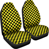 Yellow And Black Checkered Pattern Print Universal Fit Car Seat Covers 102422