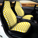 Yellow And White Checkered Pattern Print Universal Fit Car Seat Covers 102422