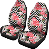 Zigzag Peony And Rose Pattern Print Universal Fit Car Seat Covers 102422