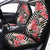 Zigzag Peony And Rose Pattern Print Universal Fit Car Seat Covers 102422