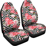 Zigzag Peony And Rose Pattern Print Universal Fit Car Seat Covers 102422